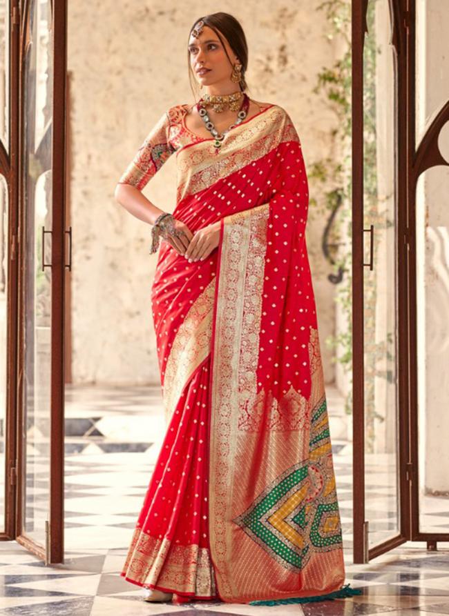 Soft Silk Red Festival Wear Weaving Saree